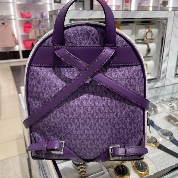 MICHAEL KORS Rhea Medium Zip Color-Block Signature Logo Backpack
Dark Purple NWT - Picture 8 of 16